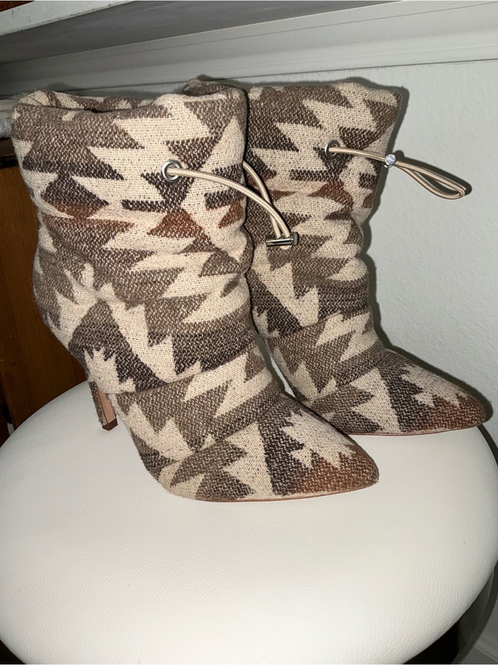 Jessica Simpson Beige & Brown Patterned Pointed-Toe Ankle Boots